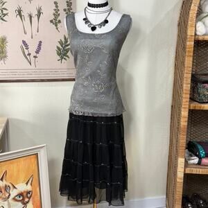 Vintage 90s Y2k Floral Metallic Crochet Sleeveless Top Whimsigoth Fairy Grunge L